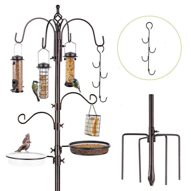 MIXXIDEA Bird Feeder Station with Suet Cage & Water Bowl Fruit Hook- Adjustable Pole, 6 Hanging Hooks for Wild Birds, Outdoor Garden Bird Feeding Kit - Image 1